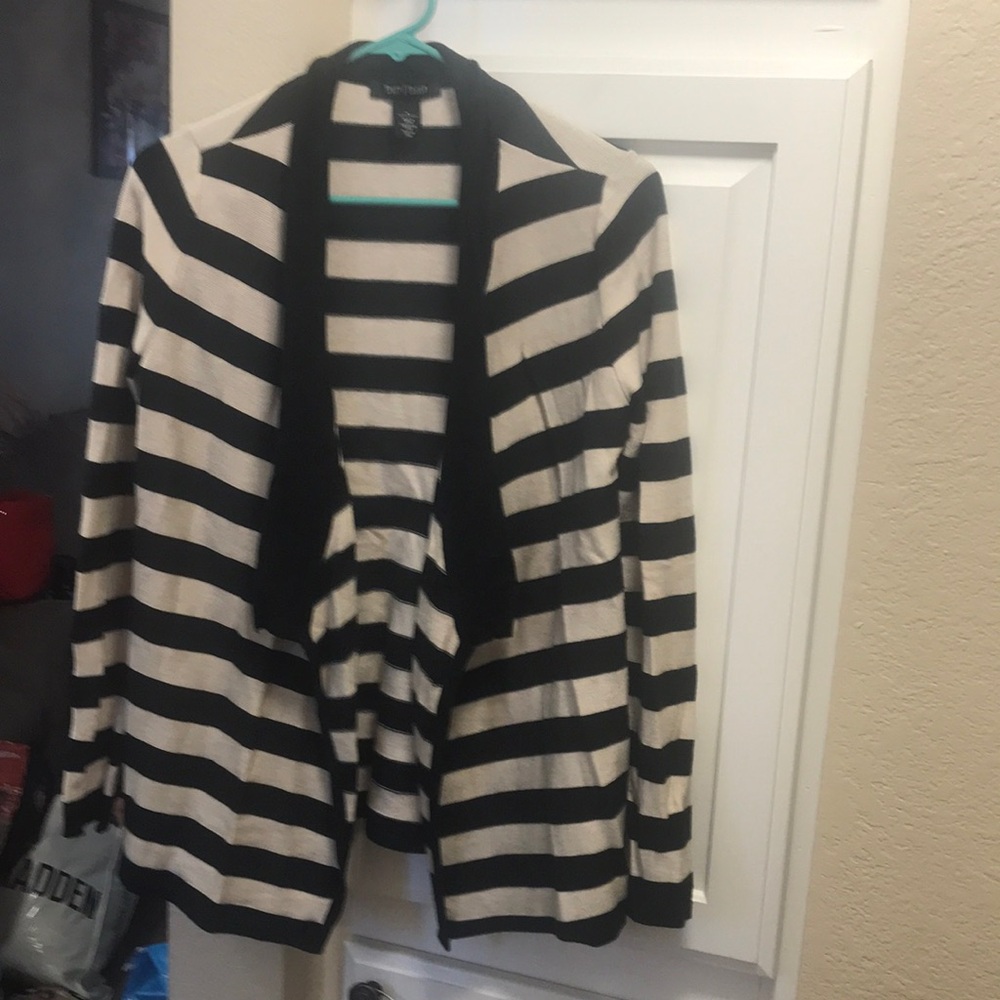 White House Black Market Black and Cream Striped Open faced cardigan Sweater